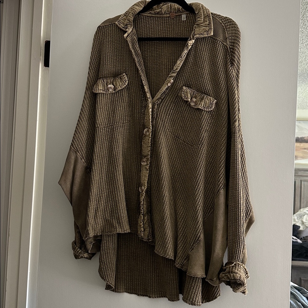 Free People Scout Olive Green Waffle Knit Top